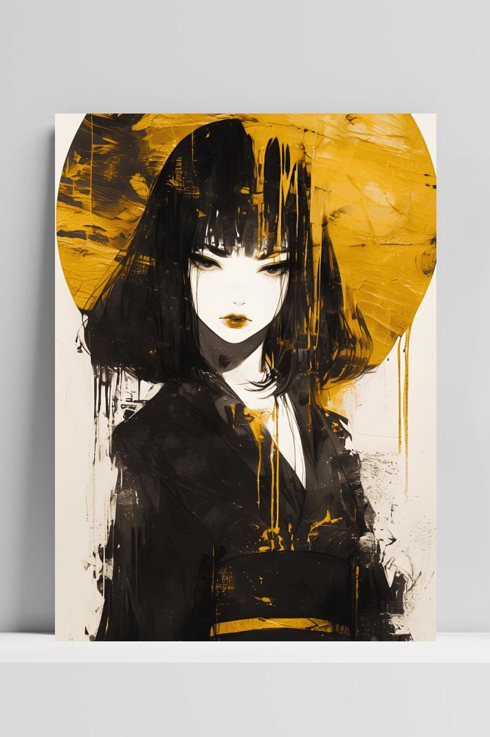 Zwart Goud Kimono op 3mm aluminium dibond