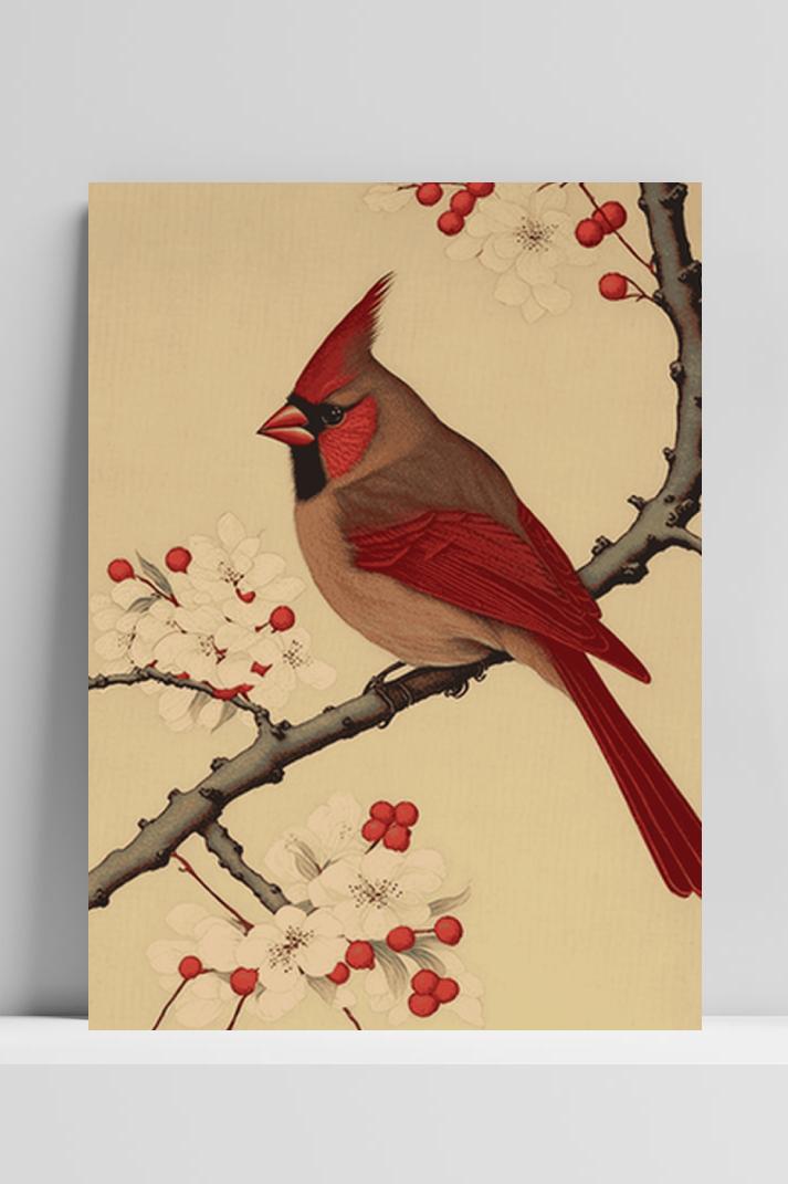 Vogel Japanse Kunst op 3mm aluminium dibond