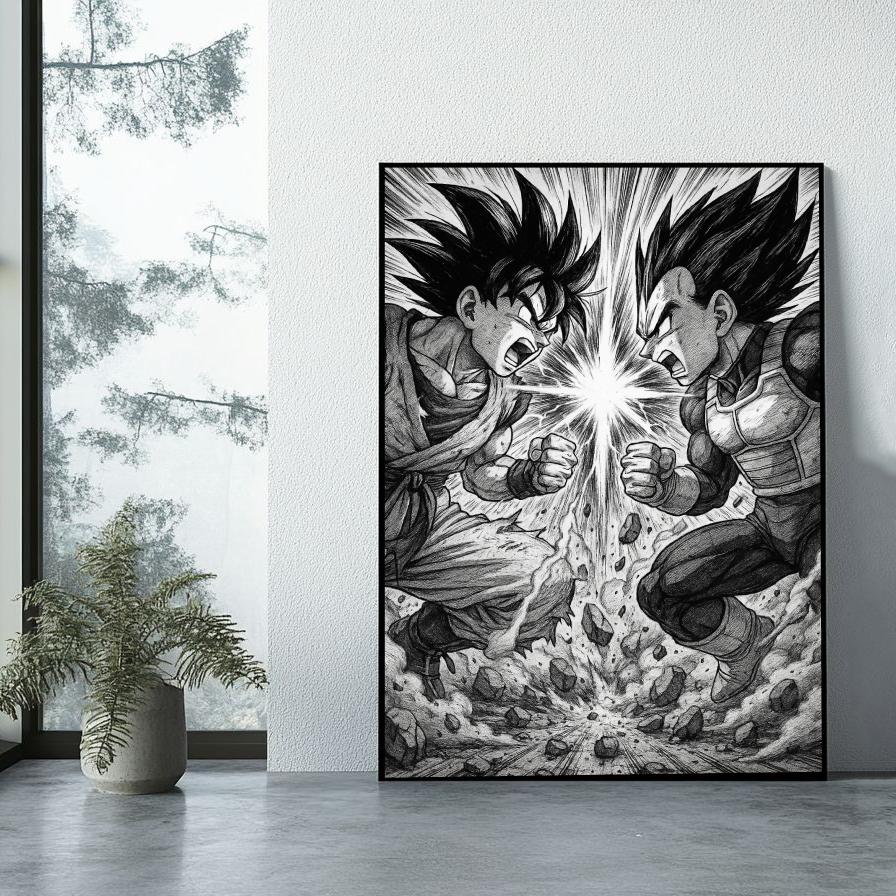 Goku Vegeta Dragon Ball B&W poster sfeerbeeld 1
