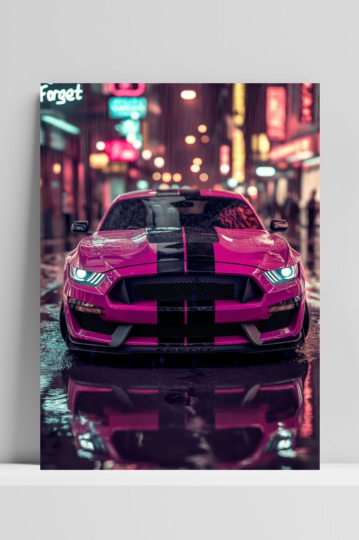 Roze Mustang op 3mm aluminium dibond