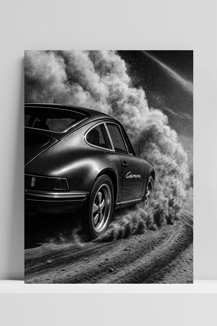 Carrera Car B&W op 3mm aluminium dibond