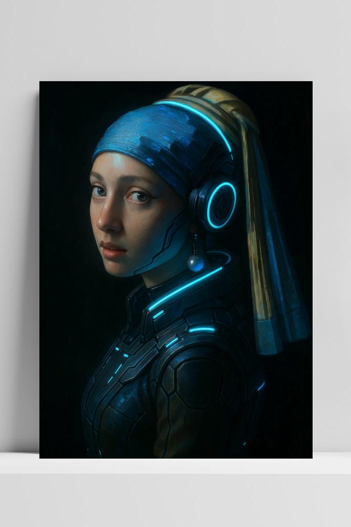 Girl with the Pearl Earring Geïnspireerd Cyborg op 3mm aluminium dibond