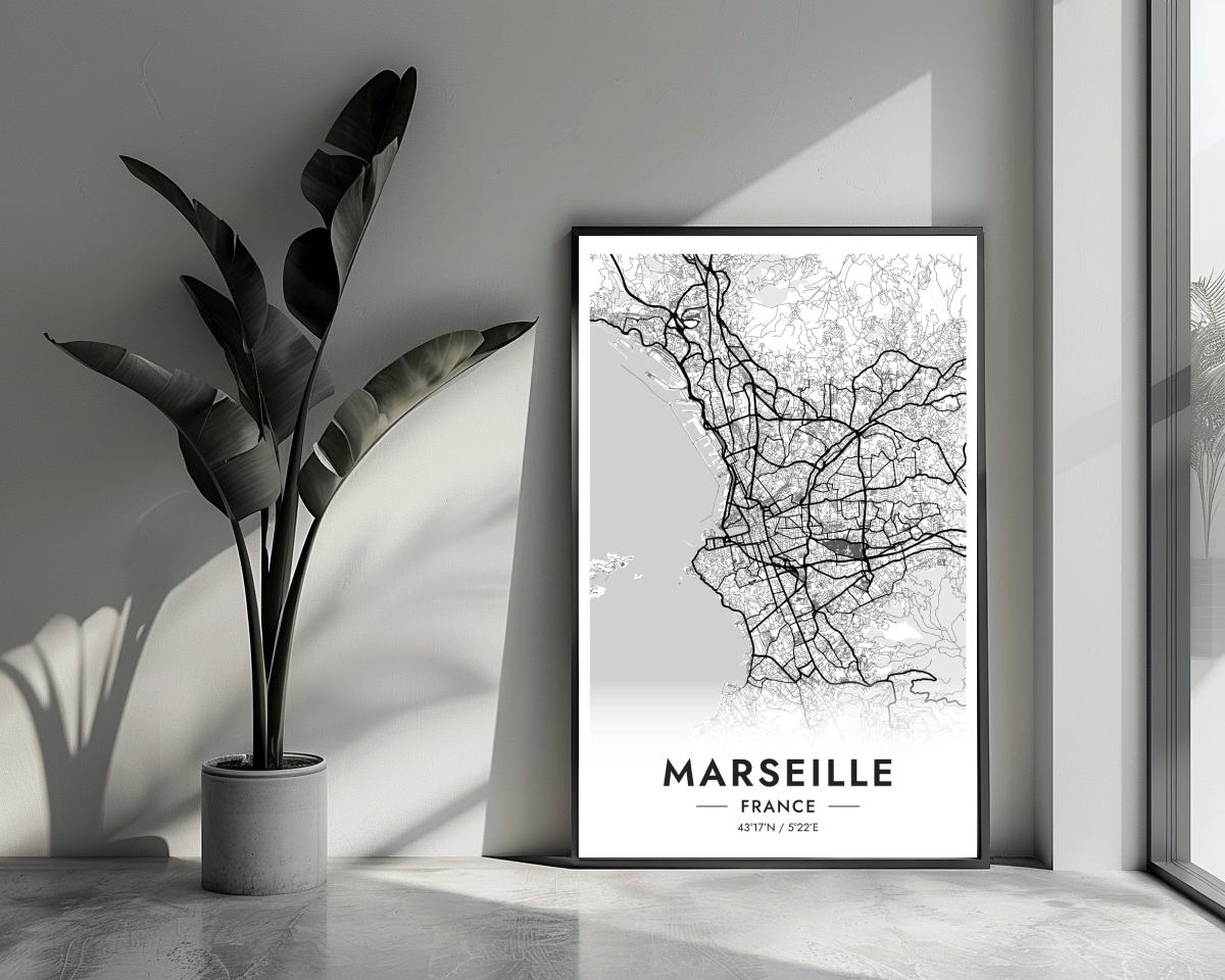 Marseille Map France White poster van 25 Artstreet