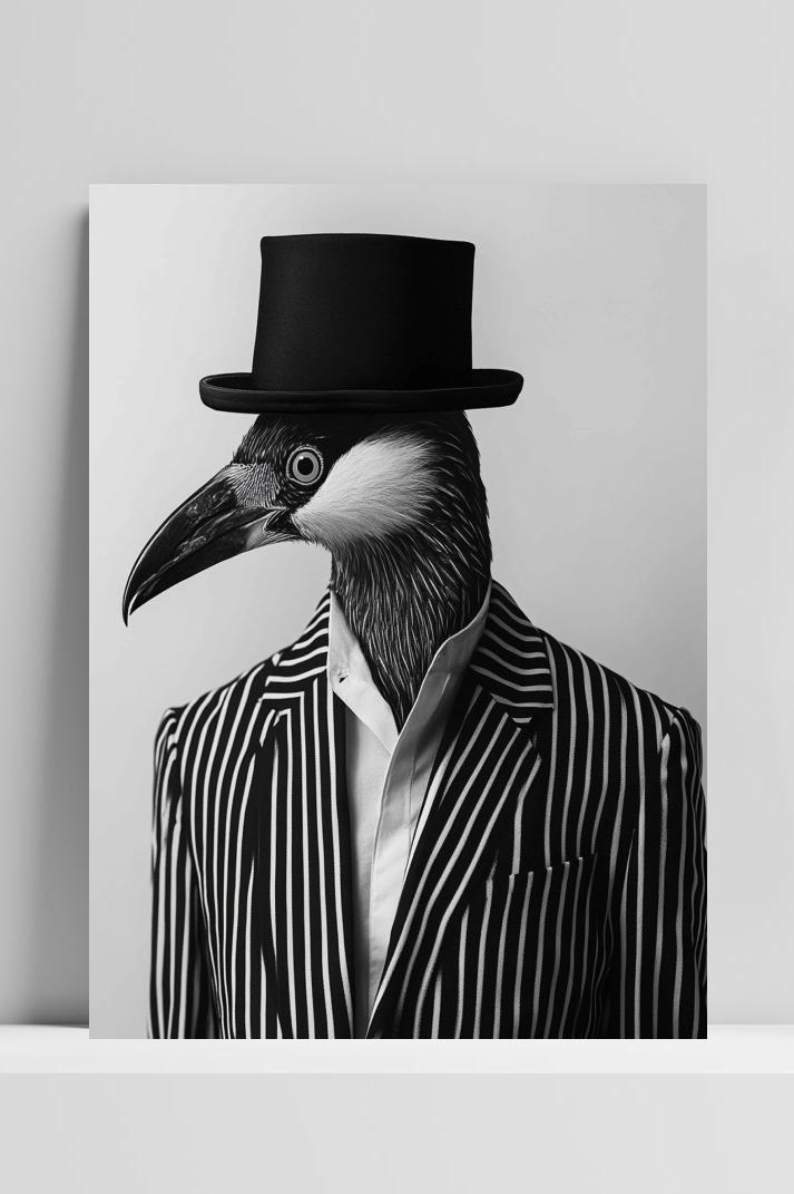 Vogel in een Pak op 3mm aluminium dibond