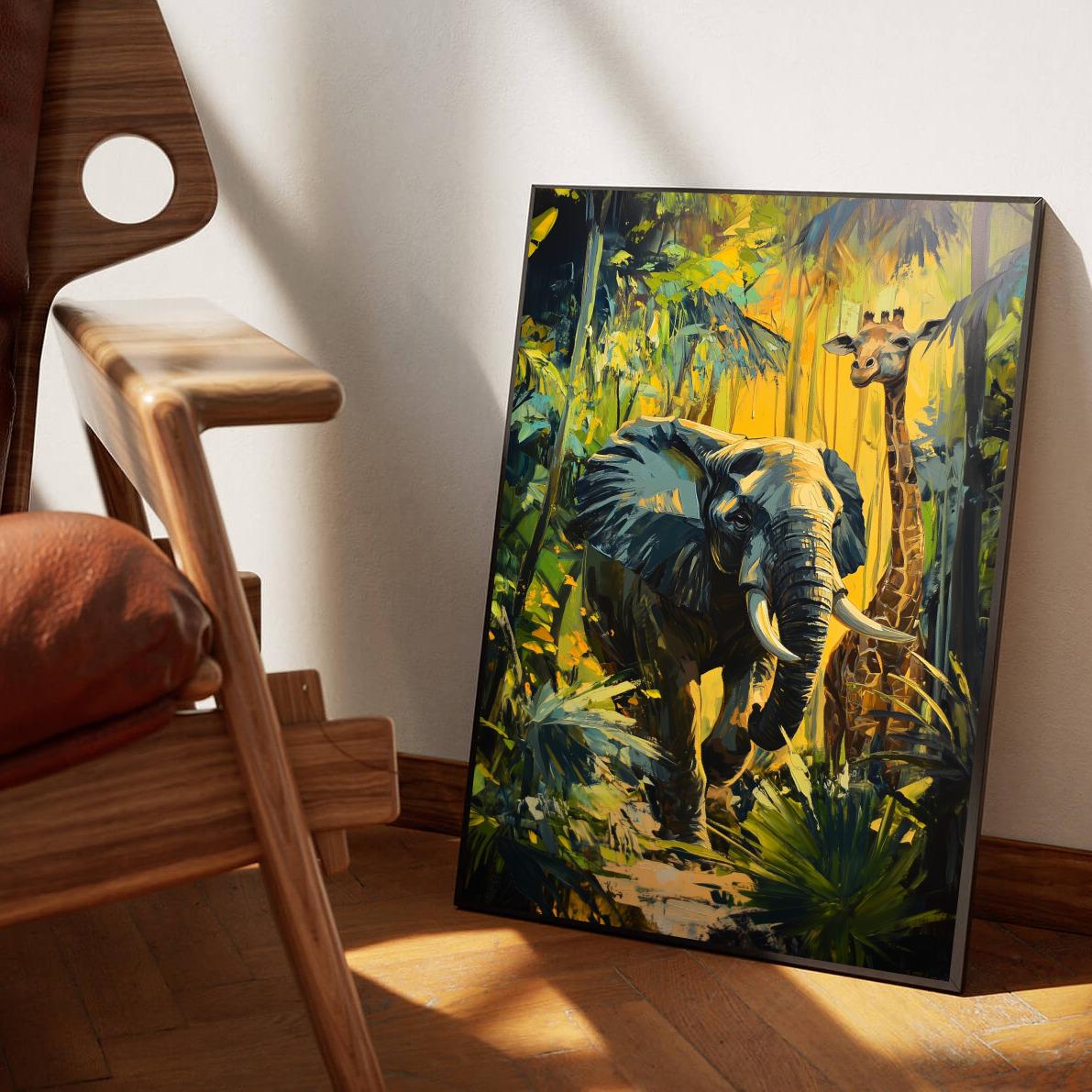 Jungle Safari Elephant Giraffe poster sfeerbeeld 1