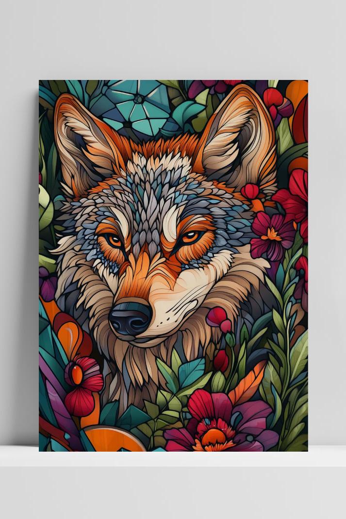 Wolf Colorful op 3mm aluminium dibond