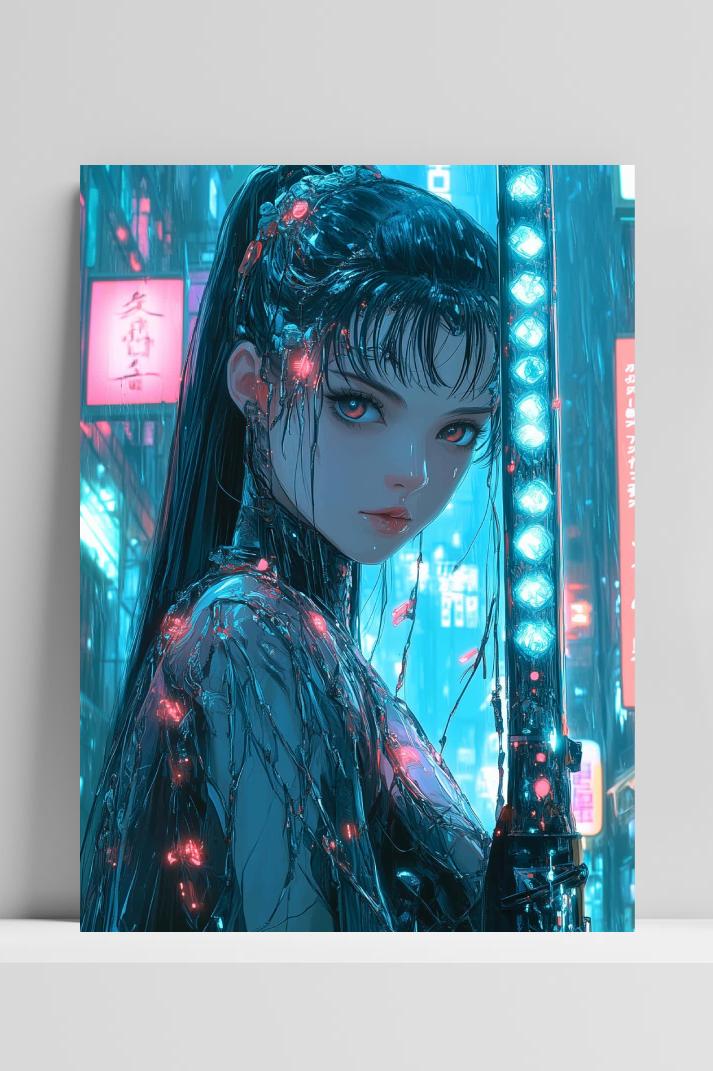 Woman Cyberpunk op 3mm aluminium dibond
