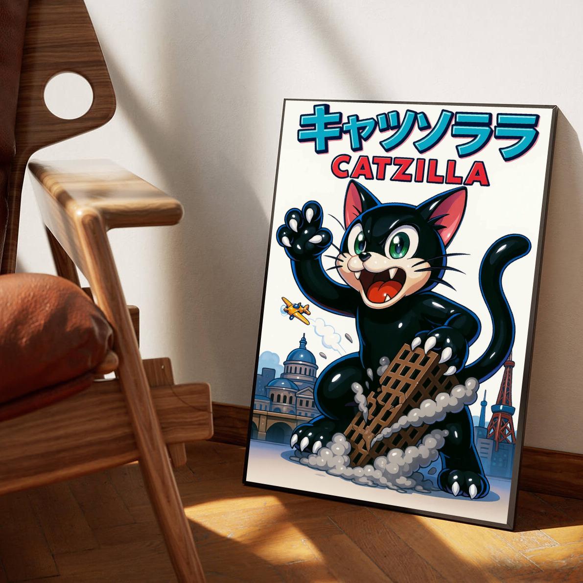 Catzilla Cartoon Text poster sfeerbeeld 1