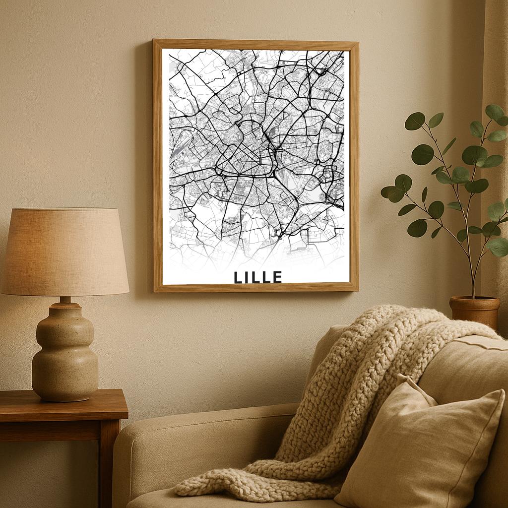 Lille Map France White poster sfeerbeeld 2