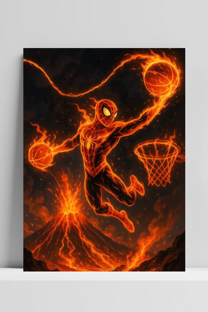 Spiderman Basketball op 3mm aluminium dibond