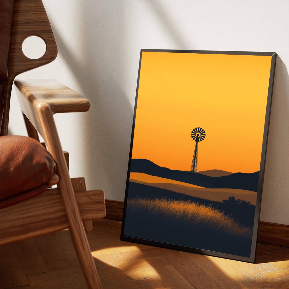 Windmill Silhouette Minimalistic poster sfeerbeeld 3