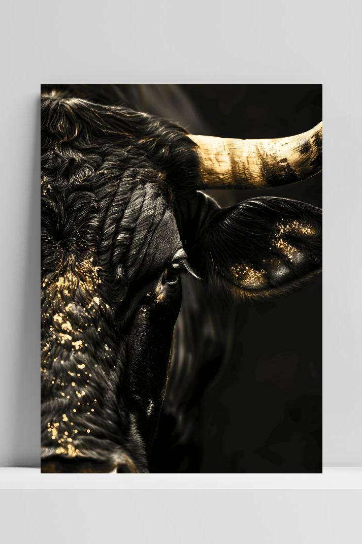 Goud Zwarte Stier op 3mm aluminium dibond