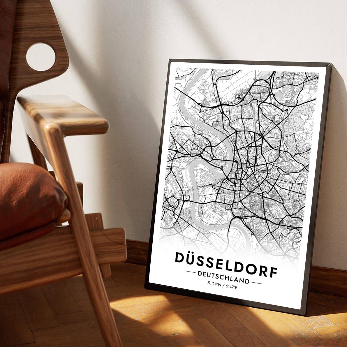 Düsseldorf Map Deutschland White poster sfeerbeeld 1