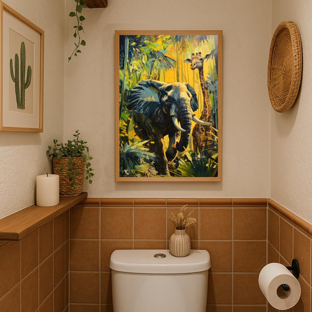 Jungle Safari Elephant Giraffe poster sfeerbeeld 3