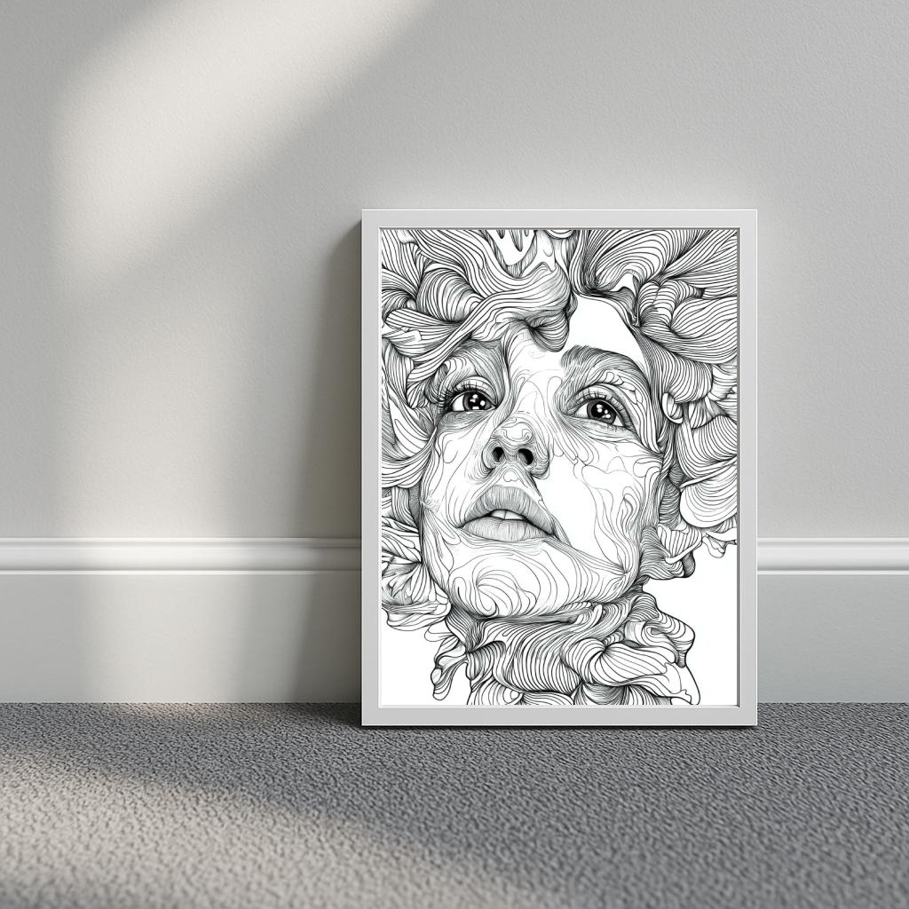 Portrait Line Art B&W poster sfeerbeeld 3
