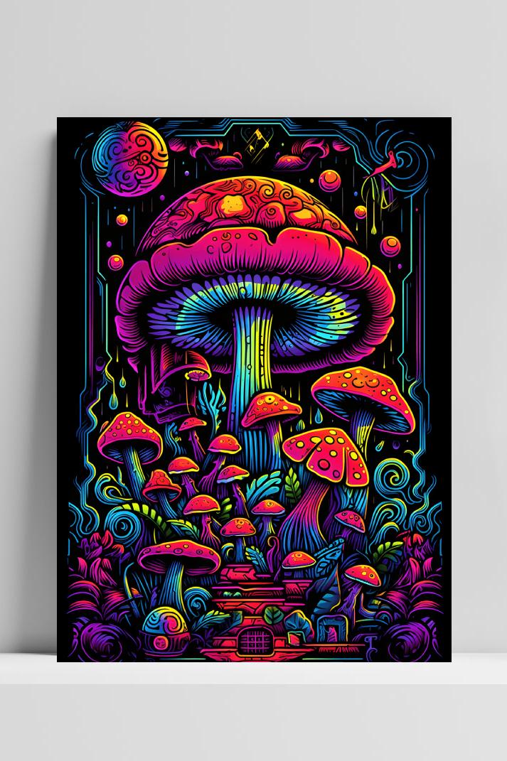 Neon Paddenstoelen op 3mm aluminium dibond