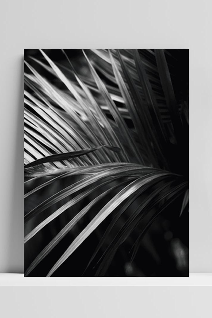 Palmblad Zwart Wit op 3mm aluminium dibond