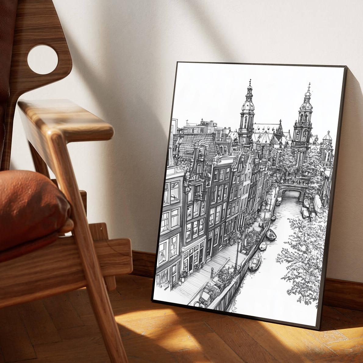 Amsterdam Canal B&W poster sfeerbeeld 1
