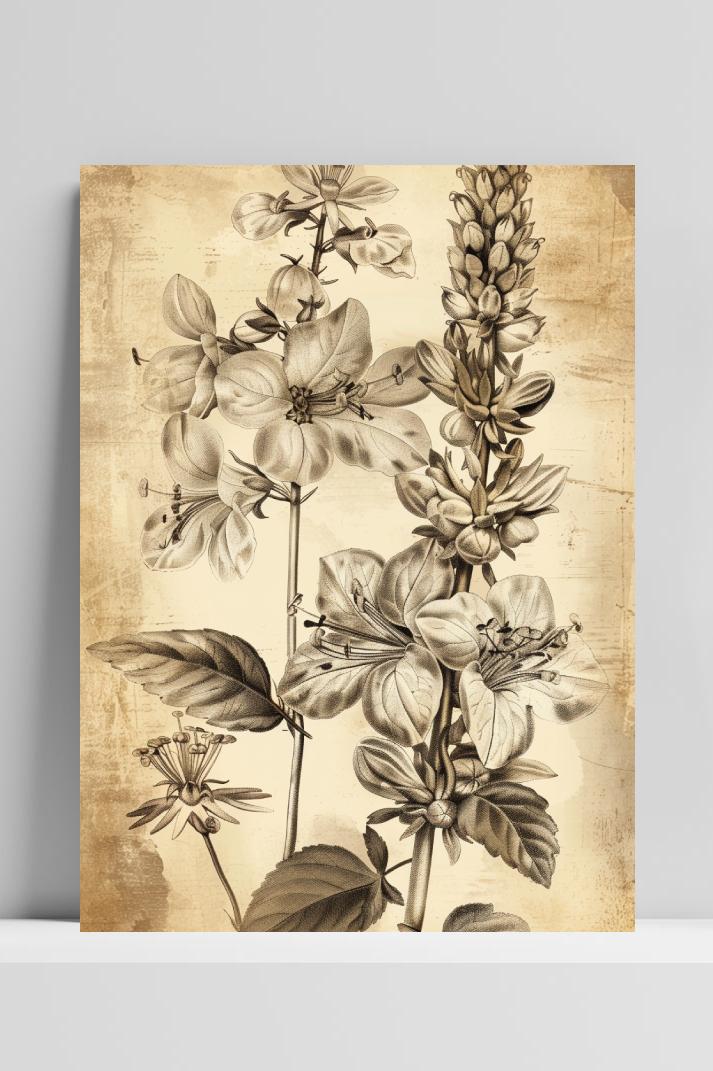 Vintage Bloemen op 3mm aluminium dibond
