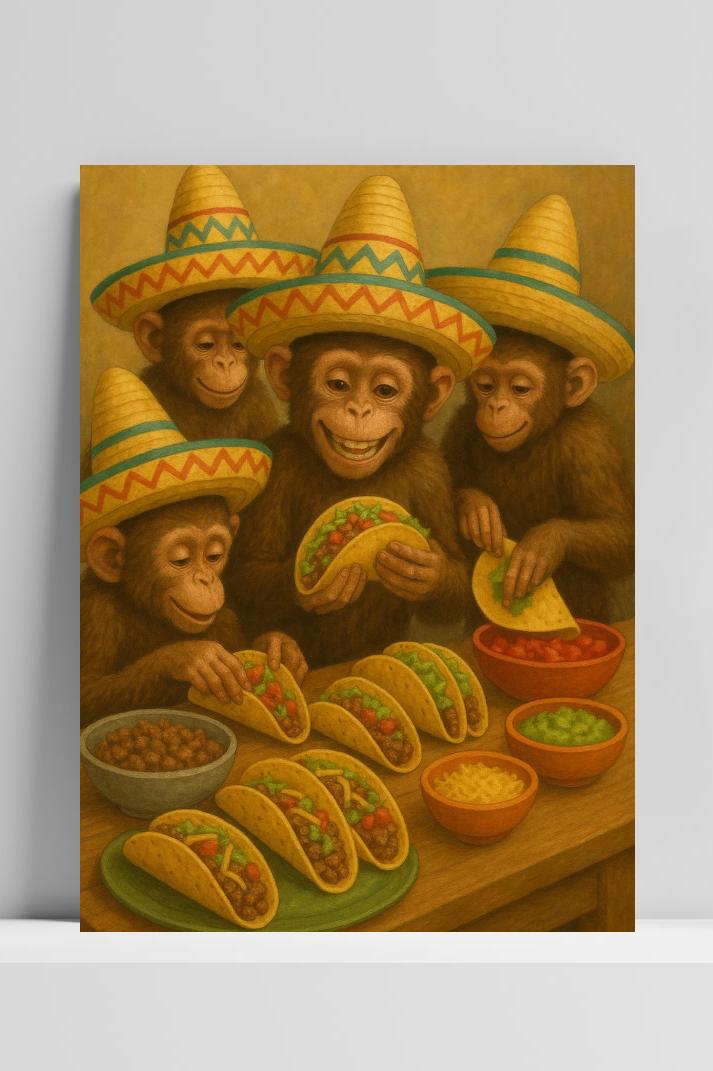 Monkeys Tacos op 3mm aluminium dibond