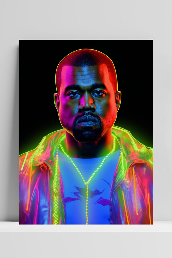 Kanye West Neon op 3mm aluminium dibond