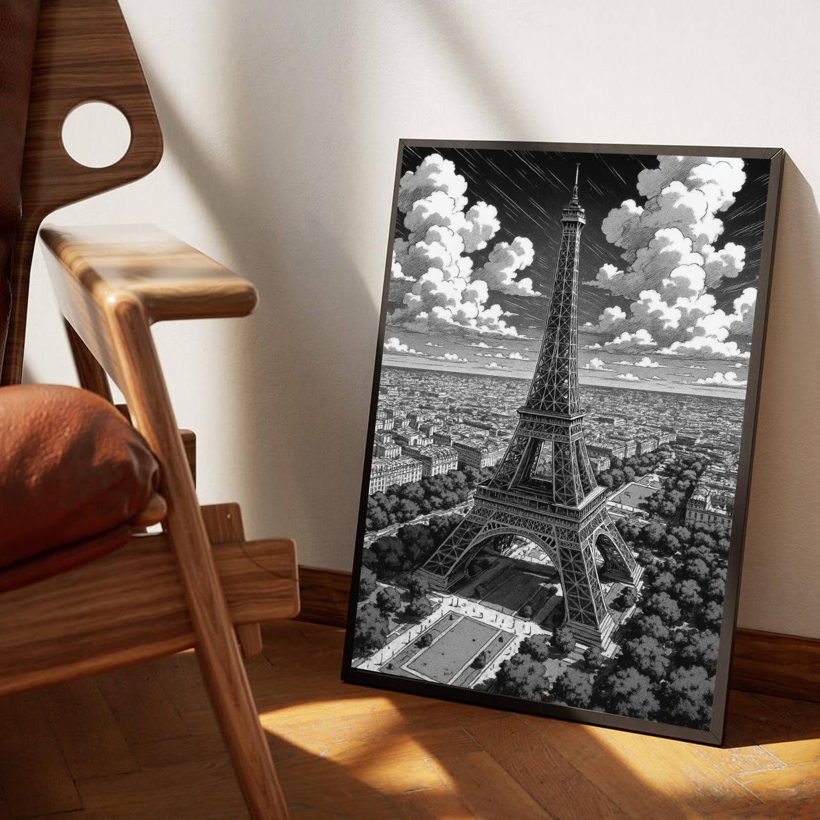 Eiffel Tower Paris B&W poster sfeerbeeld 3