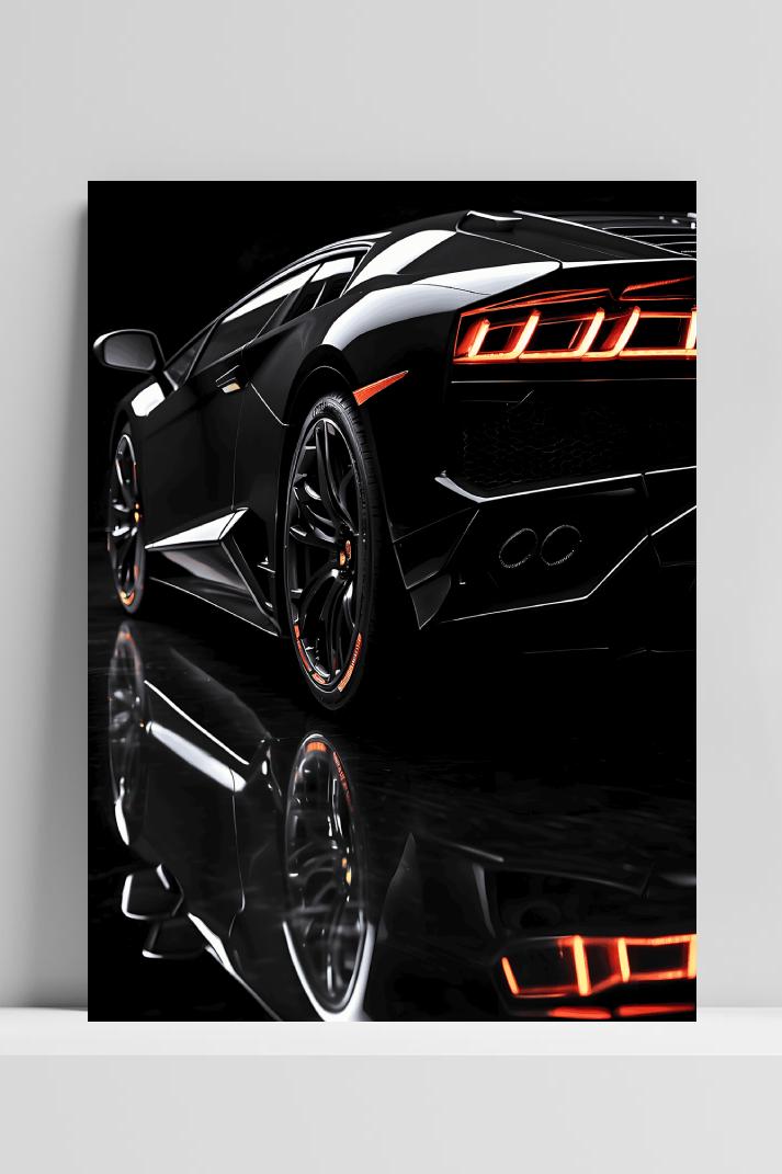Lambo Close Up Zwart op 3mm aluminium dibond