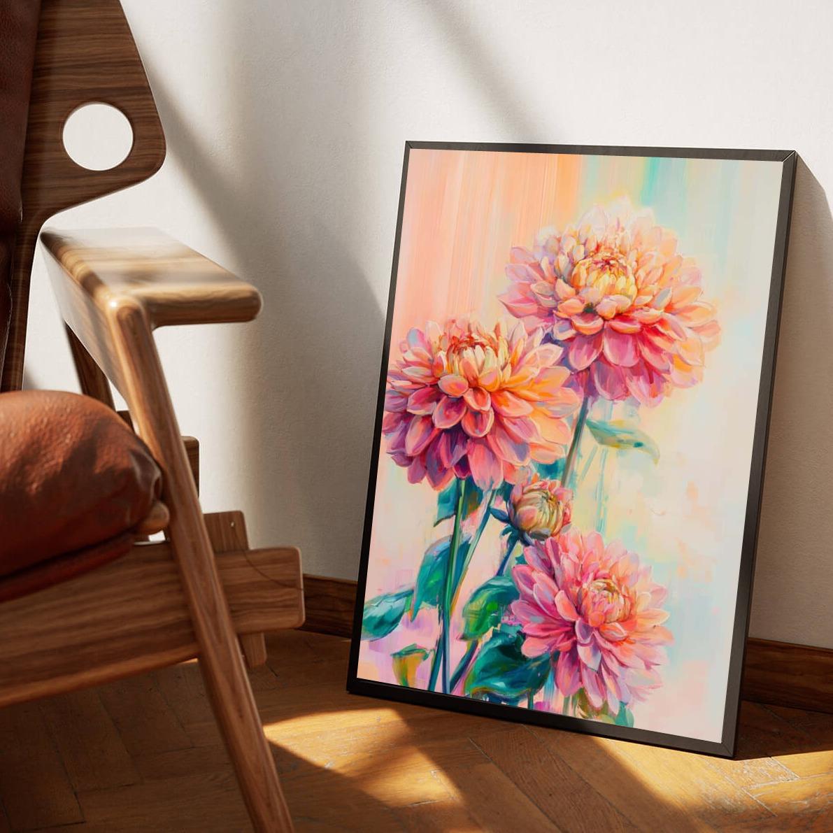 Dahlia Flowers Aquarel en un interior