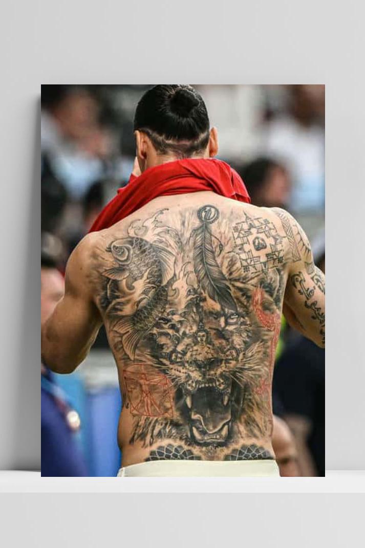 Zlatan Ibrahimović Tattoo op 3mm aluminium dibond