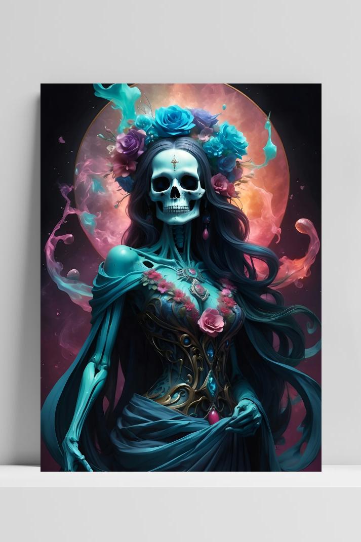 Santa Muerte Maan op 3mm aluminium dibond