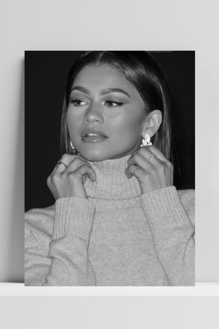 Zendaya Zwart Wit op 3mm aluminium dibond