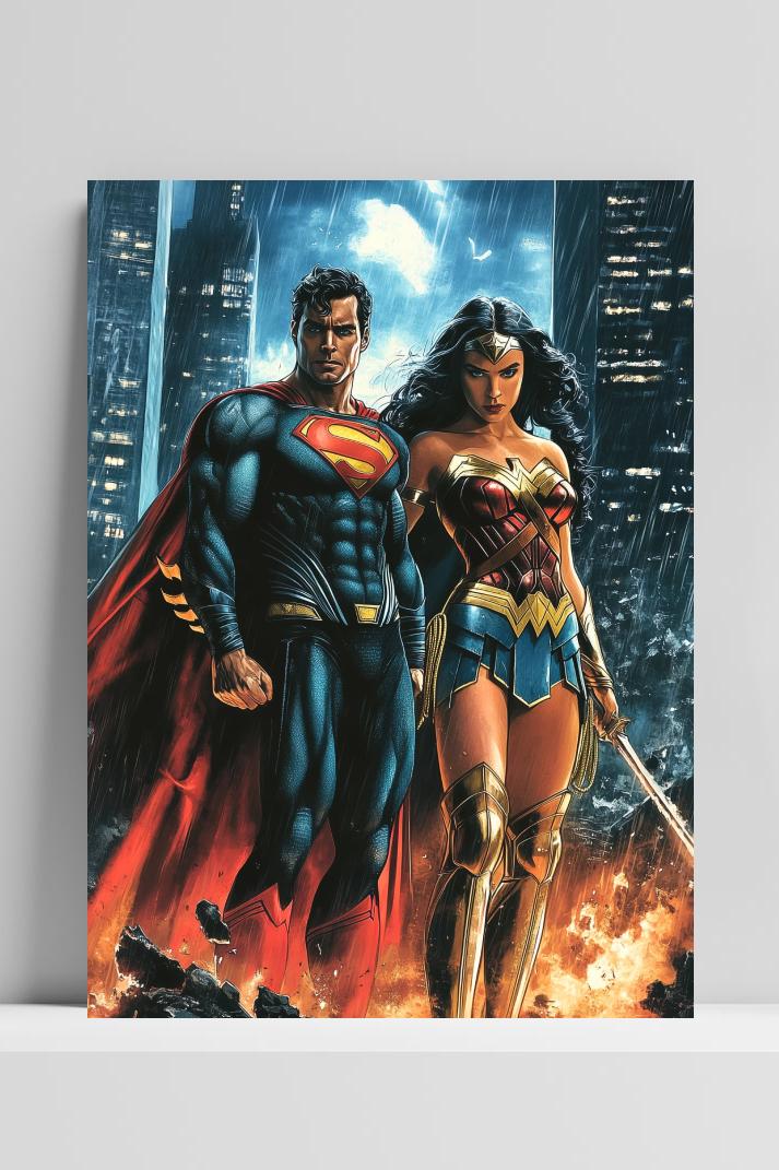 Superman Wonderwoman op 3mm aluminium dibond