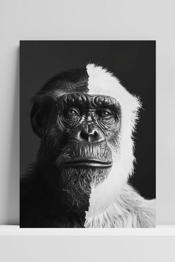 Gorilla Zwart Wit op 3mm aluminium dibond