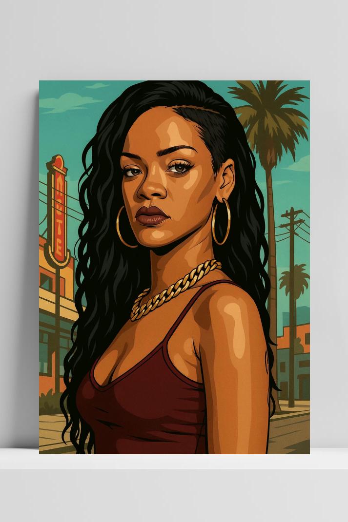 Rihanna Pop Art op 3mm aluminium dibond
