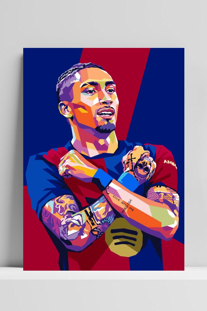 Raphinha Pop Art op 3mm aluminium dibond