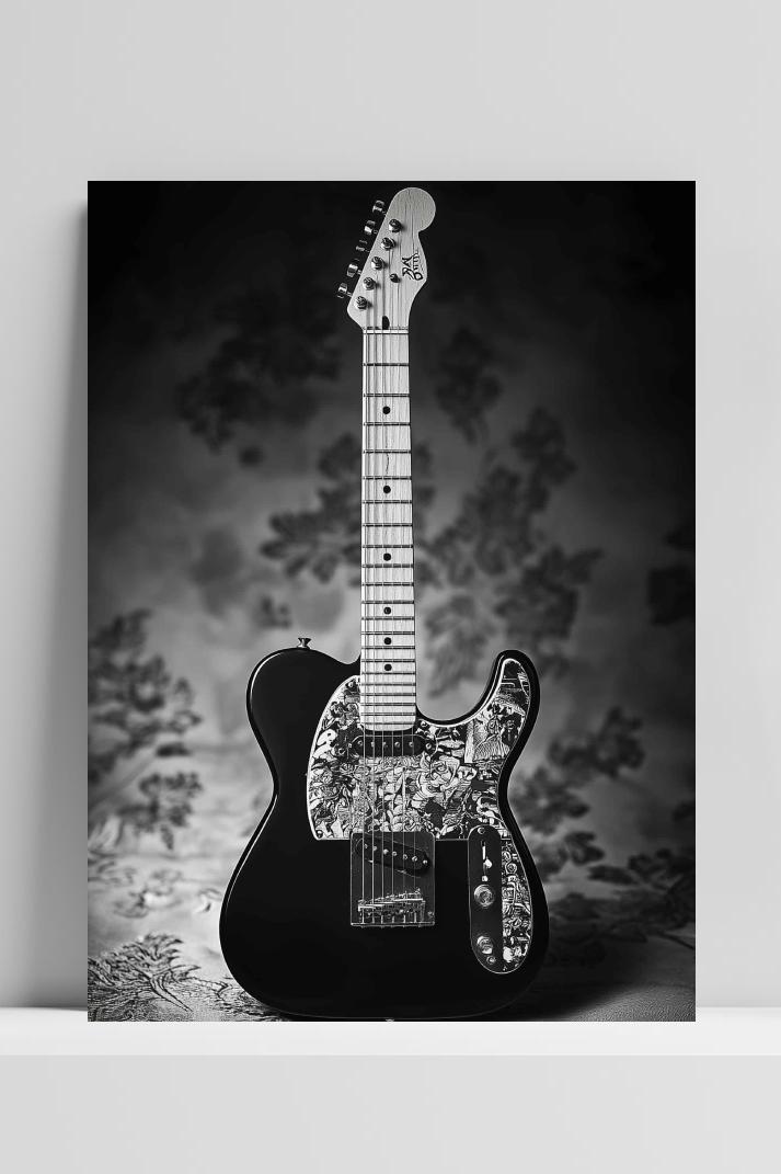 Gitaar Zwart-Wit op 3mm aluminium dibond