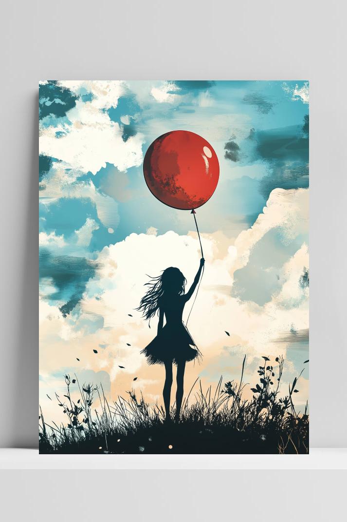 Meisje met Ballon Natuur op 3mm aluminium dibond