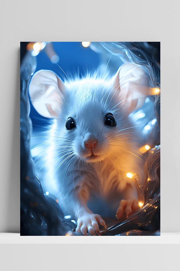 Witte Muis op 3mm aluminium dibond