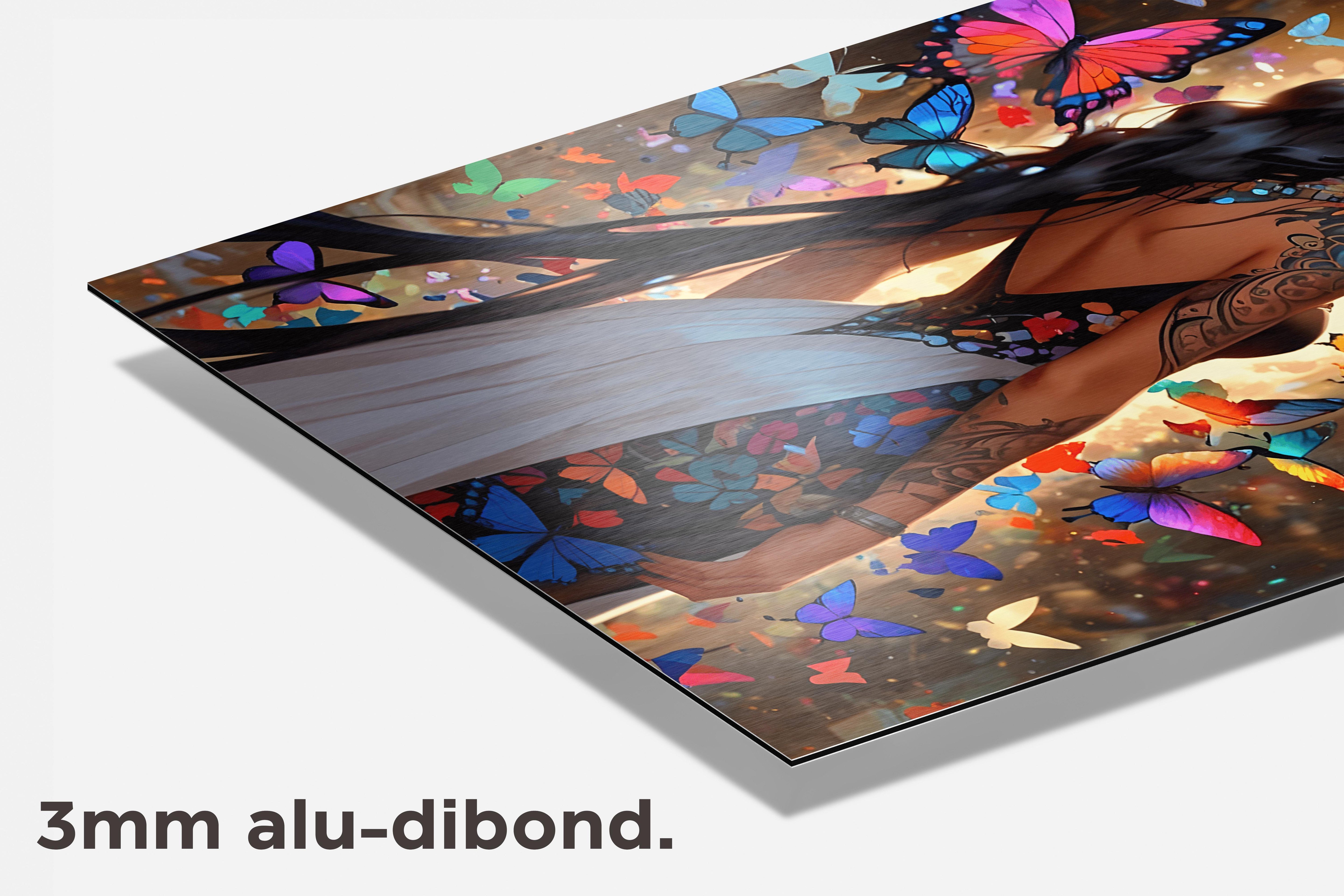 Kleurrijk Vlindermeisje dibond detail