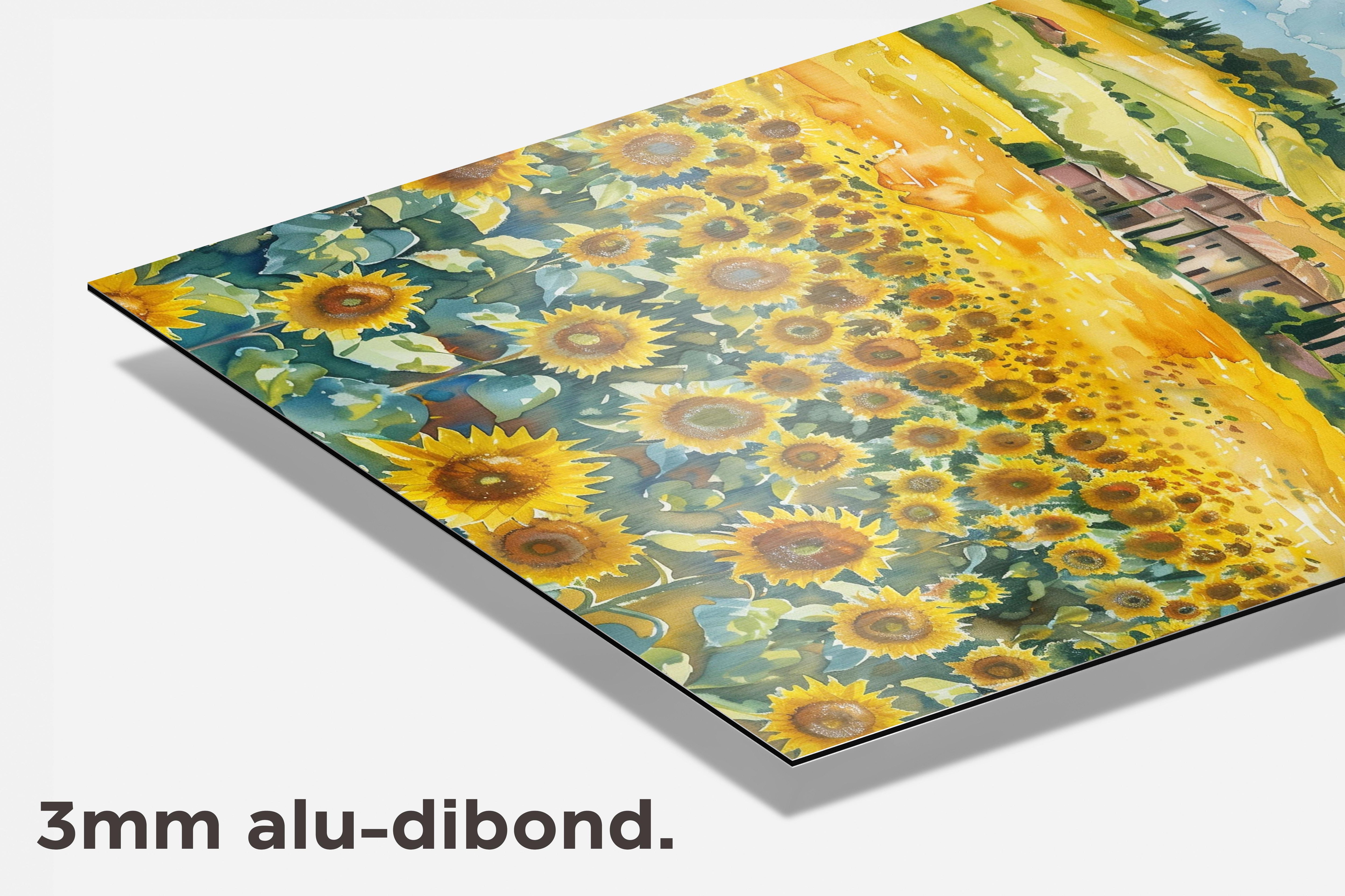 Zonnebloemveld Aquarel dibond detail