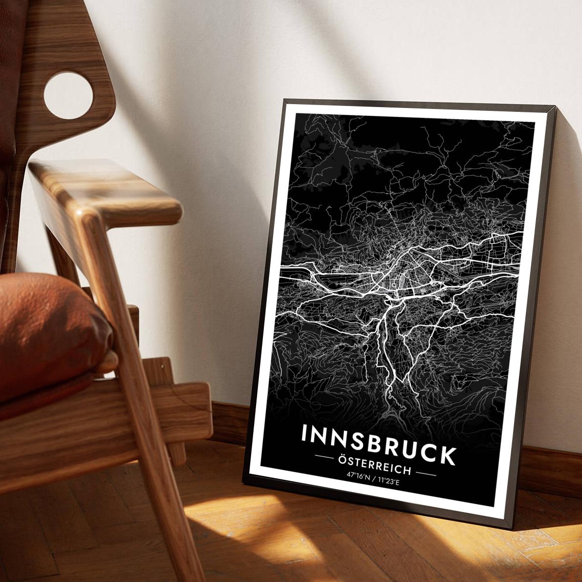 Innsbruck Map Österreich Black poster sfeerbeeld 1
