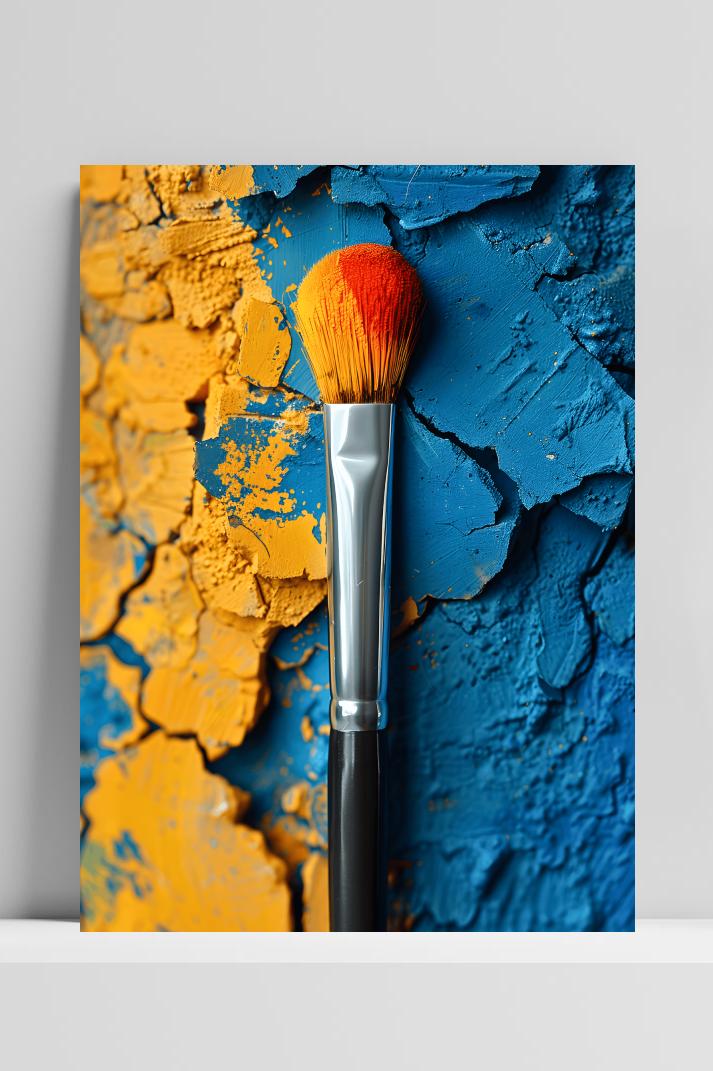 Geel Blauwe Kwast op 3mm aluminium dibond