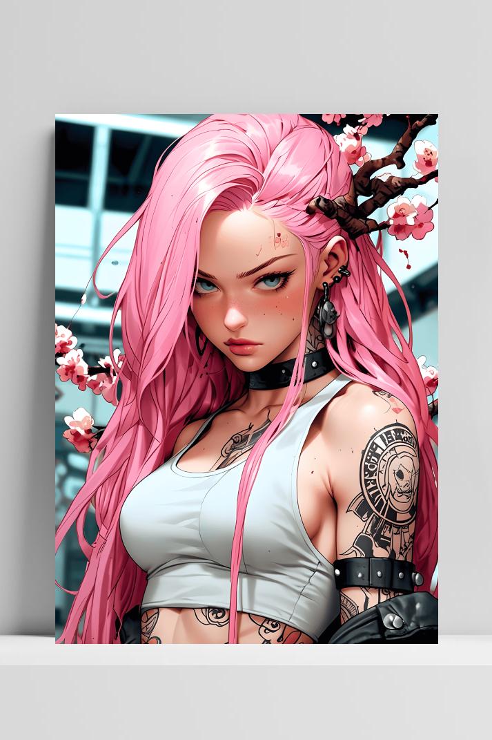 Roze Punkmeisje op 3mm aluminium dibond