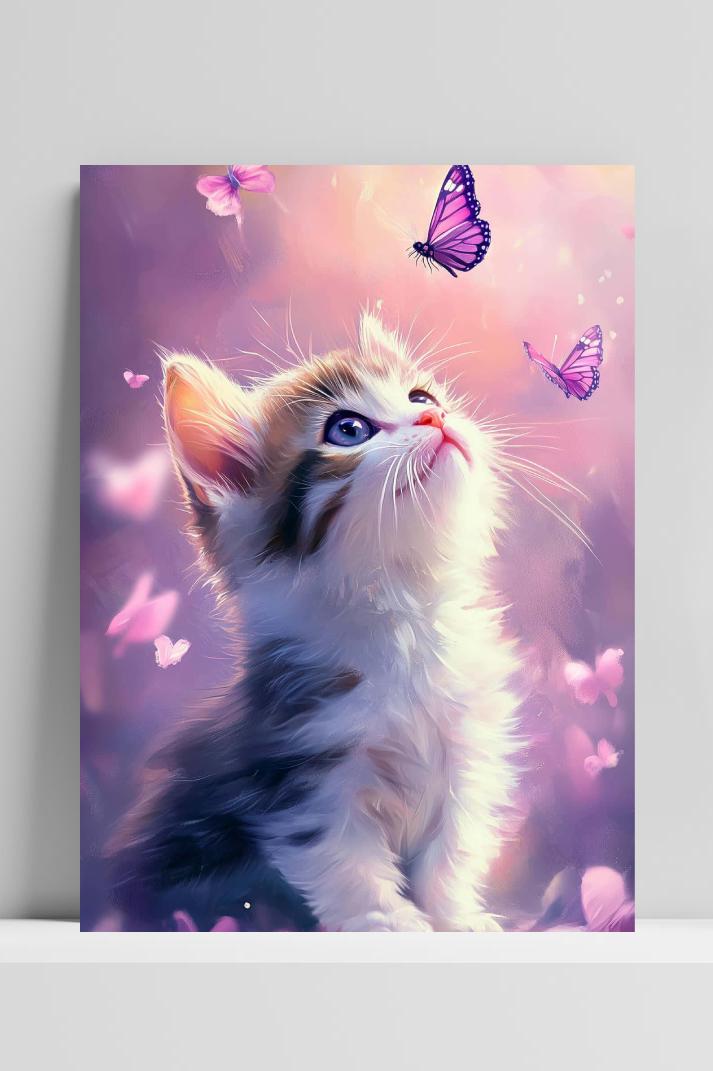 Butterfly Kitten op 3mm aluminium dibond
