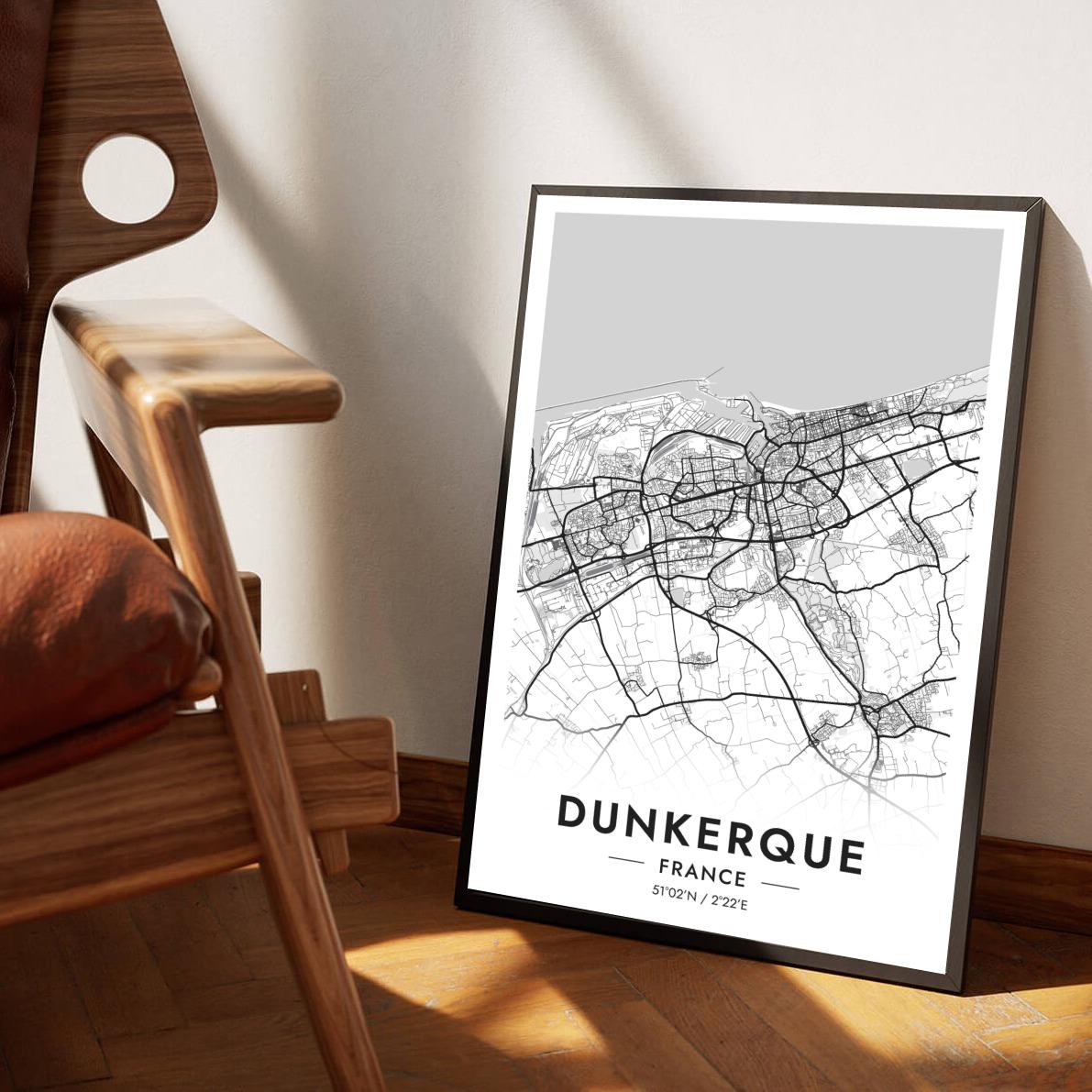 Dunkerque Map France White poster sfeerbeeld 1
