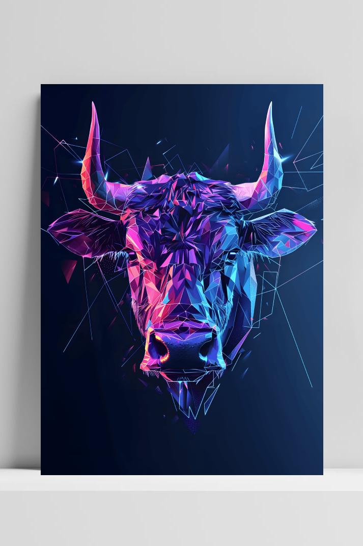 Stier Low Poly op 3mm aluminium dibond