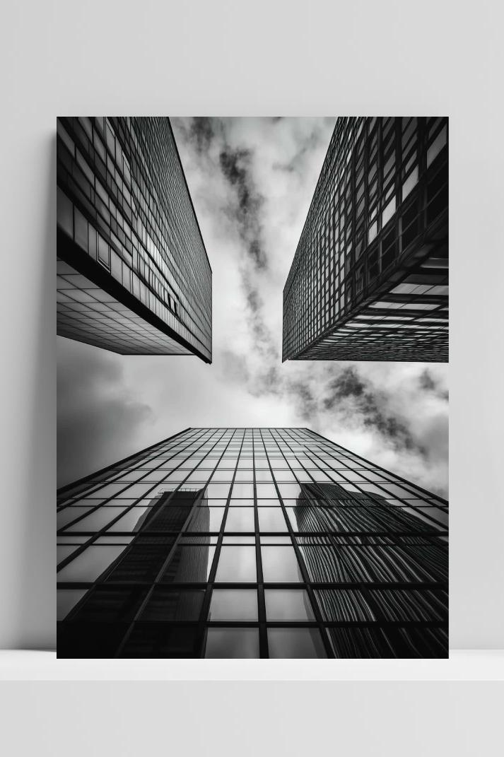 Buildings B&W op 3mm aluminium dibond