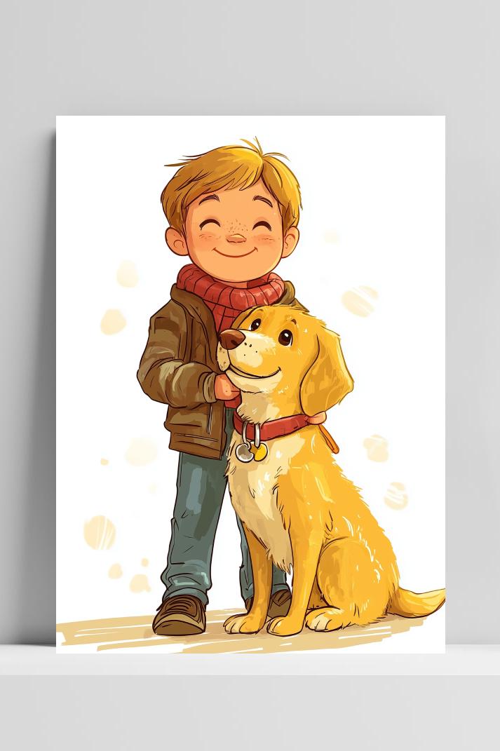 Boy Dog Cartoon op 3mm aluminium dibond