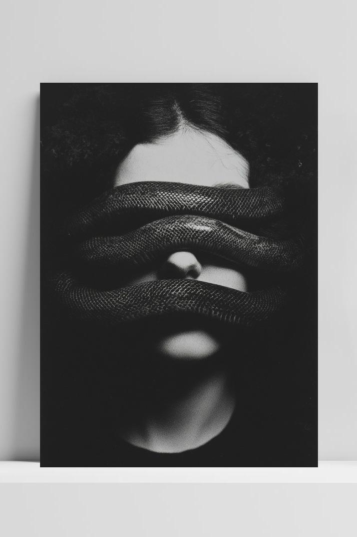 Snake Blindfold B&W op 3mm aluminium dibond
