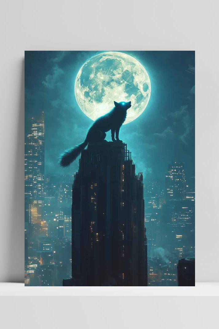 Wolf Stad op 3mm aluminium dibond